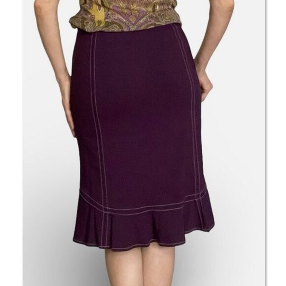 Anthropologie Elevenses Purple Knee-Length Tulip Pencil Skirt Sz 2 Ruffle Stitch - Picture 10 of 10
